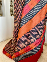 ABITHA- LIGHT RUST PRINTED TUSSAR WITH STRIPED BORDER