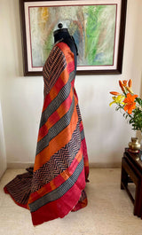 ABITHA- LIGHT RUST PRINTED TUSSAR WITH STRIPED BORDER