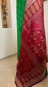 RASMILATA – GREEN SAMBALPURI BANDHA WITH A SPECTACULAR FLORAL AANCHAL
