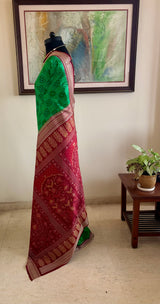 RASMILATA – GREEN SAMBALPURI BANDHA WITH A SPECTACULAR FLORAL AANCHAL