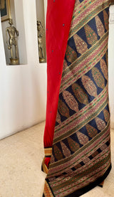 SHREEJITA - EXQUISITE BOMKAI SILK SAREE WITH FLORAL AANCHAL