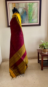 ASHOKAA – CHOCOLATE MAROON KANJIVARAM WITH FLORALS AND THAZHAMPU