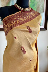 SHAMPASHREE - BEIGE AND MAROON BALUCHARI SILK OF EPIC TALE