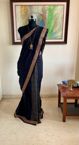 RASITA- BLACK PATLI BOMKAI WITH RUDRAKSHA WOVEN GEOMETRIC DETAILS