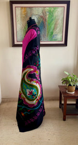 OVI – CONTEMPORARY RANI PINK IKAT WITH A DRAMATIC PAISLEY AANCHAL