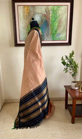 AHIRI - PEACH GADWAL COTTON SAREE WITH BLACK AND GOLD ZARI