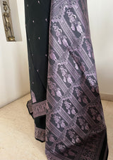 TUHINA - BLACK BALUCHARI SILK SAREE WITH MAUVE WEAVES