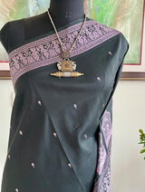 TUHINA - BLACK BALUCHARI SILK SAREE WITH MAUVE WEAVES