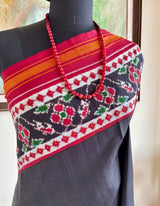 SUKESHI — BLACK DOUBLE IKAT POCHAMPALLY WITH RED FLORAL AANCHAL