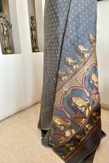 NARGIS- TIMELESS ELEGANCE, GREY BORDERLESS SAREE WITH MUGHAL INSPIRED MOTIFS