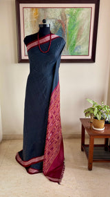 SURASA — BLACK SAMBALPURI DEFINED BY MAROON BANDHA DETAIL
