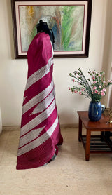ELARA – MAROON TUSSAR WITH SILVER TEMPLE MOTIFS