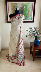 MOUME – LIGHTWEIGHT JAMDANI TUSSAR WITH TEMPLE DIAMOND MOTIFS