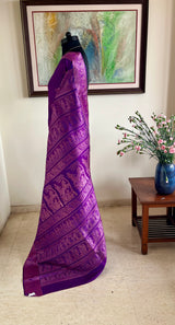 MOUBONI- RAMAYANA TALES WOVEN IN MAGENTA BALUCHARI SILK