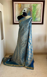 MEHAR- BLUE BANARASI WITH INTRICATE ZARI FLORAL WEAVES ALL OVER