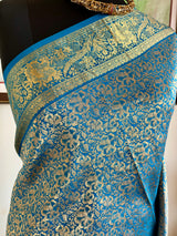MEHAR- BLUE BANARASI WITH INTRICATE ZARI FLORAL WEAVES ALL OVER