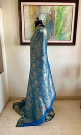 MEHAR- BLUE BANARASI WITH INTRICATE ZARI FLORAL WEAVES ALL OVER
