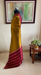 SRIVANI — GREENISH GOLD KANJIVARAM WITH A MAROON CONTRAST