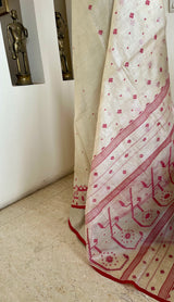 RITABHARI- QUINTESSENTIAL RED WHITE JAMDANI IN LIGHTWEIGHT TUSSAR SILK