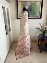 RITABHARI- QUINTESSENTIAL RED WHITE JAMDANI IN LIGHTWEIGHT TUSSAR SILK