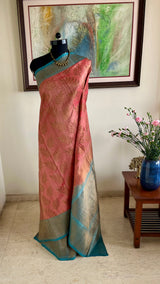 ZARINA- PEACH GOLD BANARASI WITH POWDER BLUE CONTRAST