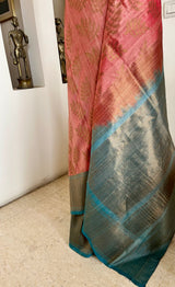 ZARINA- PEACH GOLD BANARASI WITH POWDER BLUE CONTRAST