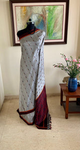 XOPUN – GREY ASSAM SILK WITH FLORAL TREE MOTIFS