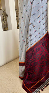 XOPUN – GREY ASSAM SILK WITH FLORAL TREE MOTIFS