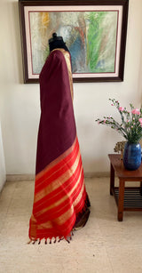 SHARANI — CHOCOLATE MAROON KANJIVARAM WITH ORANGE CONTRAST
