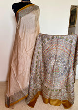 HEMALI- ELEGANT TUSSAR SILK SAREE WITH MADHUBANI BORDER AND AANCHAL