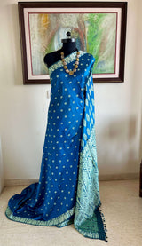SUMERA- BEAUTIFUL BLUE BANARASI WITH LIGHT BLUE FLORAL MOTIFS