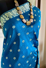 SUMERA- BEAUTIFUL BLUE BANARASI WITH LIGHT BLUE FLORAL MOTIFS