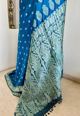 SUMERA- BEAUTIFUL BLUE BANARASI WITH LIGHT BLUE FLORAL MOTIFS