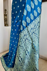 SUMERA- BEAUTIFUL BLUE BANARASI WITH LIGHT BLUE FLORAL MOTIFS