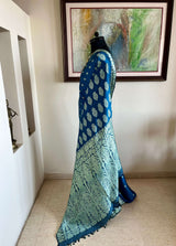 SUMERA- BEAUTIFUL BLUE BANARASI WITH LIGHT BLUE FLORAL MOTIFS