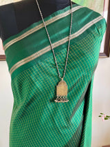 BANOJA — RARE SILVER CHEVRON KANJIVARAM IN GREEN CHECKS