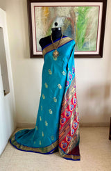 PARIZAAN – BLUE PAITHANI WITH NARALI BORDER AND PEACOCK AANCHAL