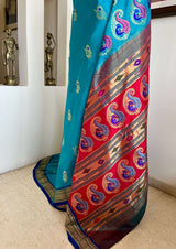 PARIZAAN – BLUE PAITHANI WITH NARALI BORDER AND PEACOCK AANCHAL