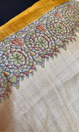 HEMALI- ELEGANT TUSSAR SILK SAREE WITH MADHUBANI BORDER AND AANCHAL