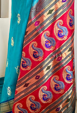 PARIZAAN – BLUE PAITHANI WITH NARALI BORDER AND PEACOCK AANCHAL