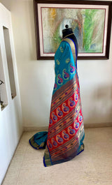PARIZAAN – BLUE PAITHANI WITH NARALI BORDER AND PEACOCK AANCHAL