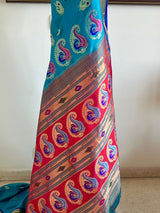 PARIZAAN – BLUE PAITHANI WITH NARALI BORDER AND PEACOCK AANCHAL