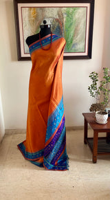 AADHINI – RUST HAND EMBROIDERED KANJIVARAM WITH VIBRANT CONTRAST AANCHAL