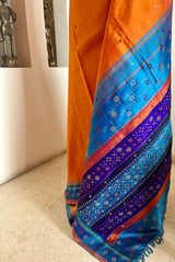 AADHINI – RUST HAND EMBROIDERED KANJIVARAM WITH VIBRANT CONTRAST AANCHAL
