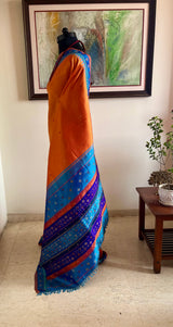 AADHINI – RUST HAND EMBROIDERED KANJIVARAM WITH VIBRANT CONTRAST AANCHAL