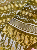 SHIRIN- LIGHT OLIVE GREEN JAMDANI INSPIRED COTTON BLEND, TIMELESS ELEGANCE