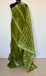 SHIRIN- LIGHT OLIVE GREEN JAMDANI INSPIRED COTTON BLEND, TIMELESS ELEGANCE