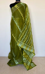SHIRIN- LIGHT OLIVE GREEN JAMDANI INSPIRED COTTON BLEND, TIMELESS ELEGANCE
