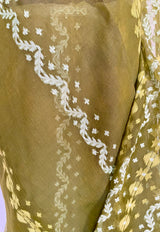 SHIRIN- LIGHT OLIVE GREEN JAMDANI INSPIRED COTTON BLEND, TIMELESS ELEGANCE