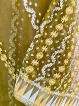 SHIRIN- LIGHT OLIVE GREEN JAMDANI INSPIRED COTTON BLEND, TIMELESS ELEGANCE